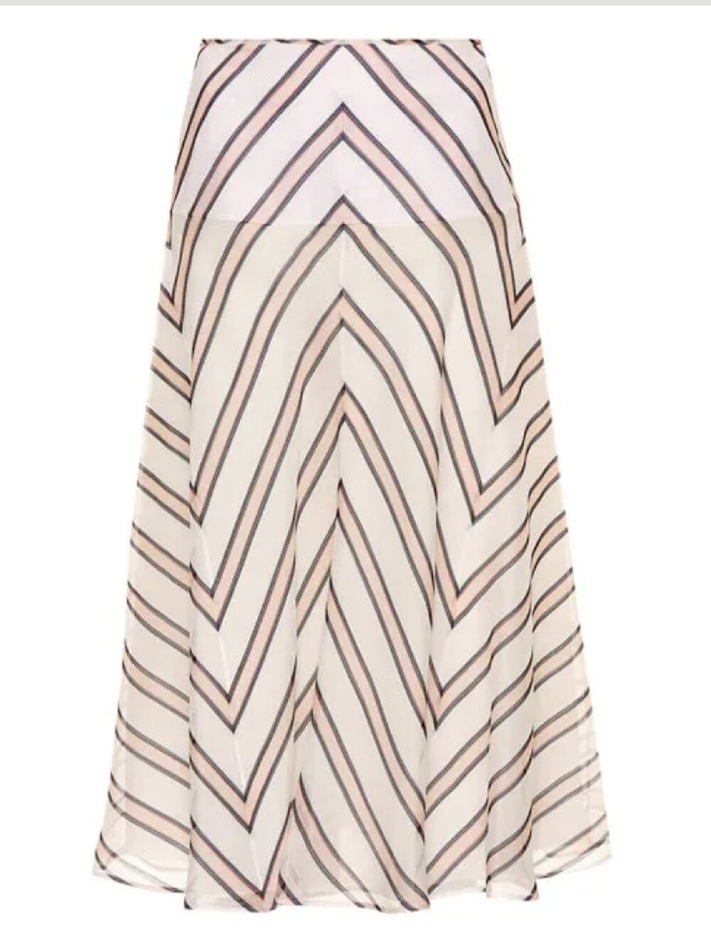Fendi Striped Satin Jacquard Flared Midi Skirt White Silk-Size S